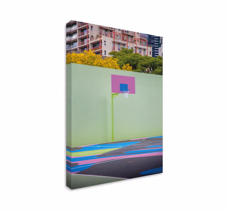 Canvas schilderij sport kleurrijk basketbalveld - TenStickers
