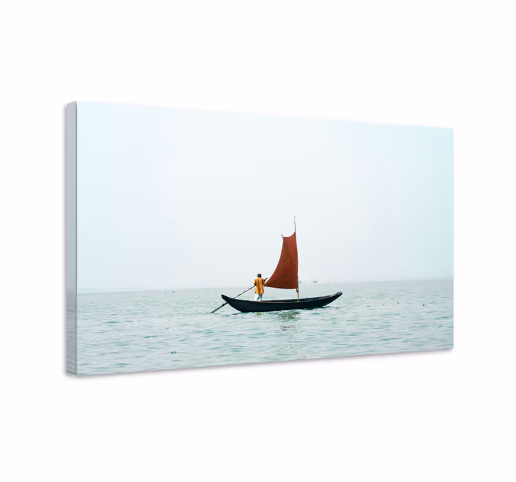 Canvas landschap zeilen met rode zeil - TenStickers