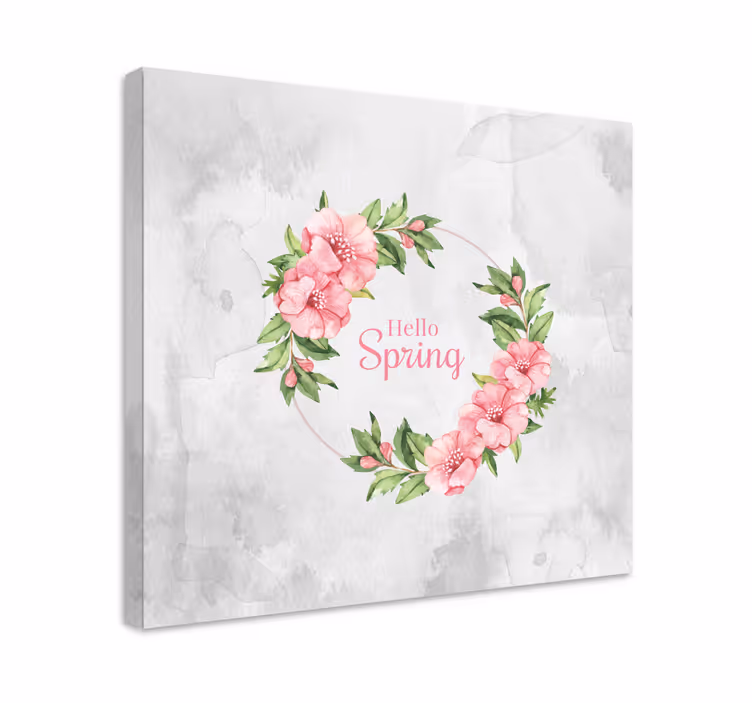 Canvas schilderij bloemen en planten groet in bloemencirkel - TenStickers