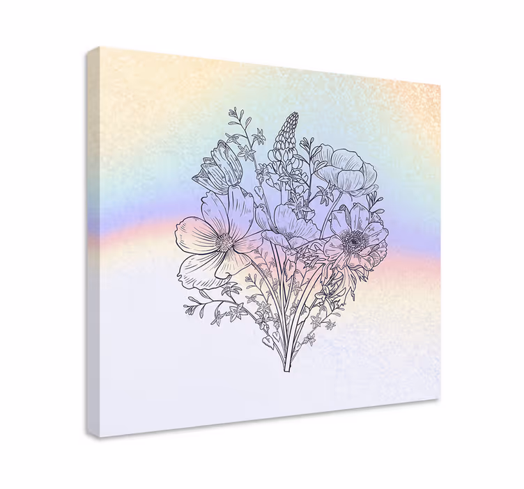 Canvas schilderij bloemen en planten bloemenboeket omranding - TenStickers