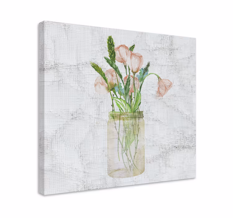 Canvas schilderij bloemen en planten roze bloemenpot - TenStickers