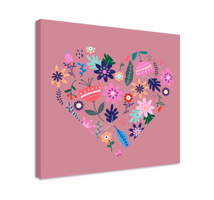 Canvas schilderij bloemen en planten hart bloemstuk - TenStickers
