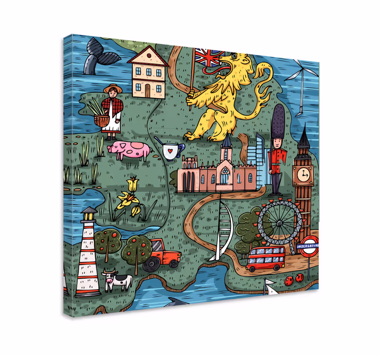 Canvas schilderij landen en steden kaart van engeland - TenStickers