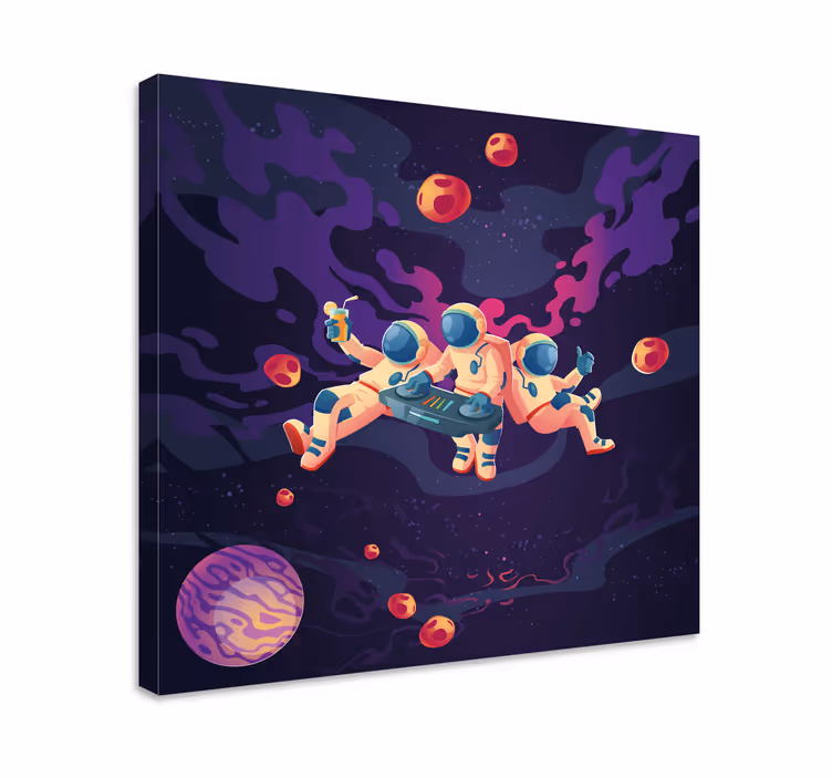 Videogame canvas astronauten samen spelen - TenStickers