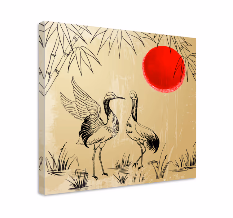Canvas schilderij mandala kraanvogels en zon - TenStickers
