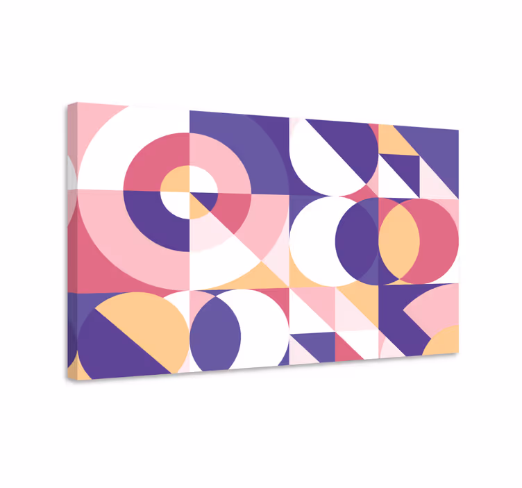 Paarse cirkels en driehoeken Geometrische canvas schilderij - TenStickers