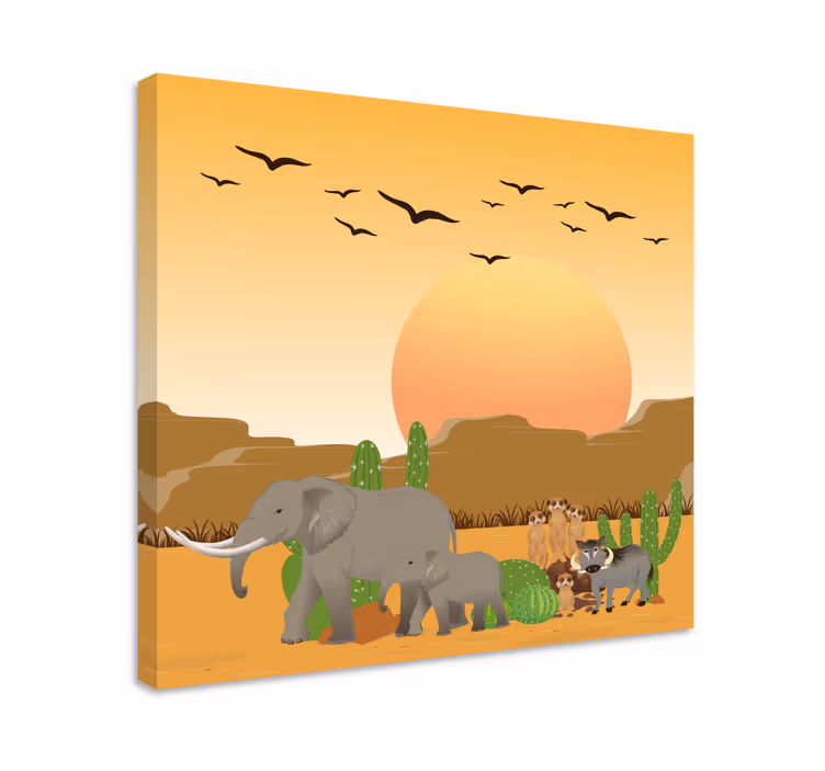 Canvas schilderij olifant woestijn safari scène - TenStickers