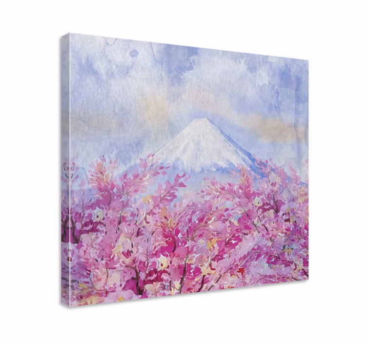 Canvas schilderij bloemen en planten kersenbloesem berg - TenStickers