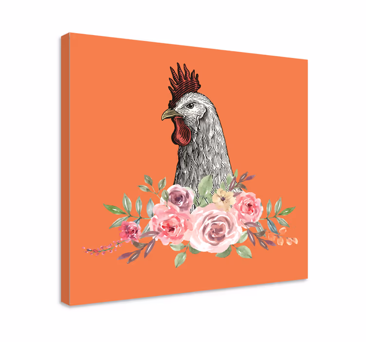 Canvas schilderij dieren haan met bloemen - TenStickers