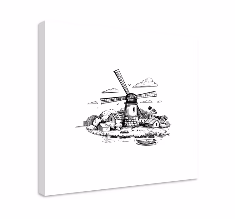 Canvas schilderij kinderen Zwart-wit dorpstekening - TenStickers