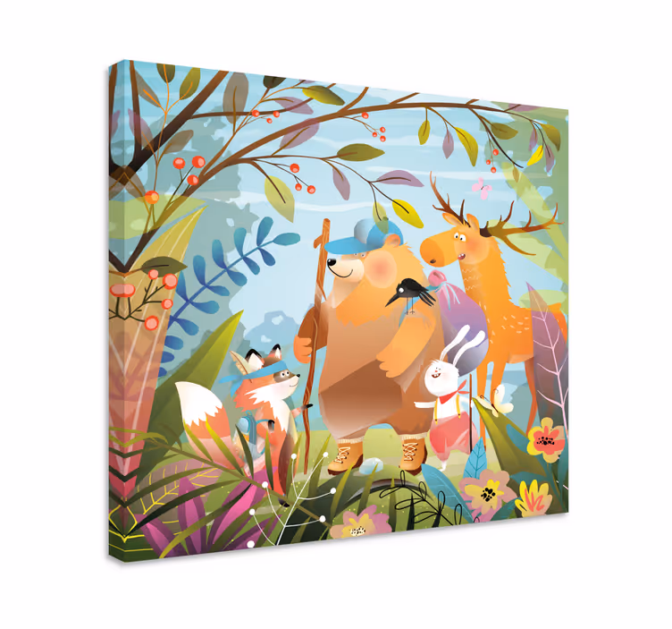 Bosvrienden avontuur Canvas schilderij dieren - TenStickers