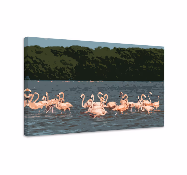 Canvas schilderij vogels flamingo vluchtformatie - TenStickers