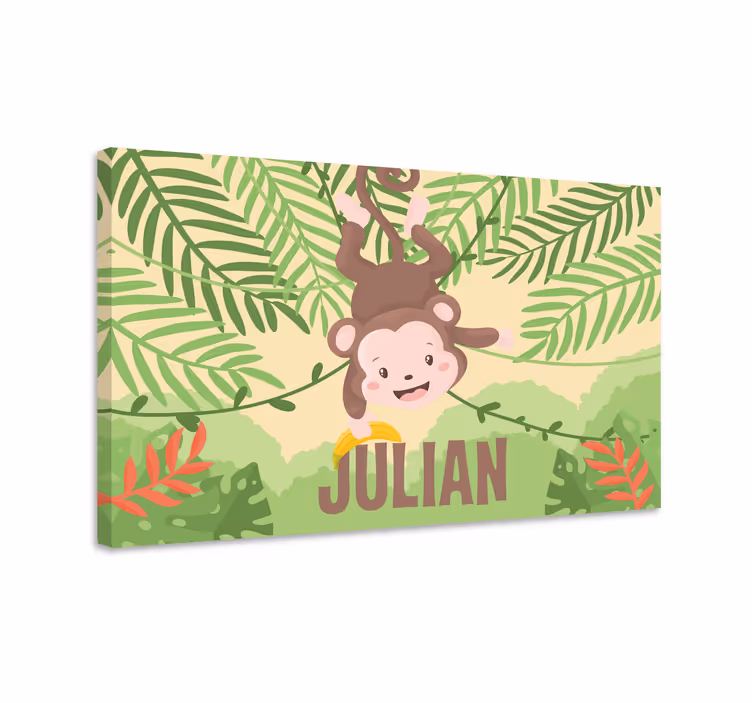 Canvas schilderij dinosaurus aap hangplezier - TenStickers