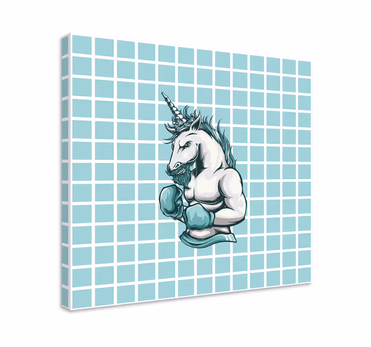 Canvas schilderij superhelden spierkracht eenhoorn kampioen - TenStickers