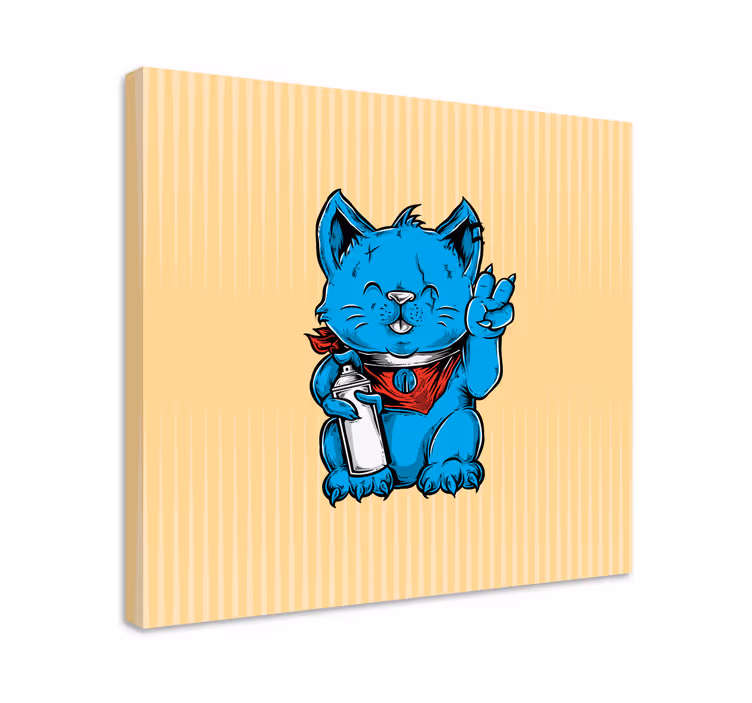 Speelse blauwe kat Canvas schilderij kat - TenStickers
