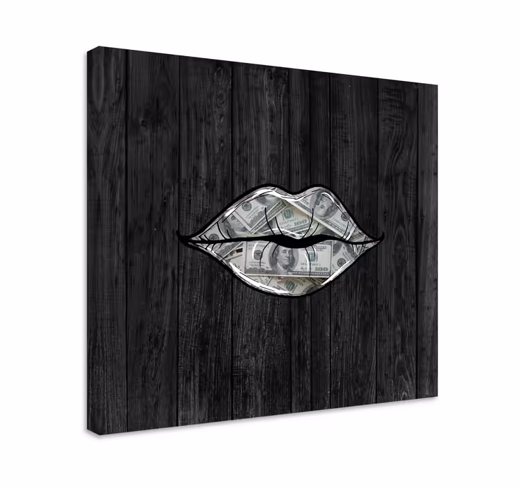 Ornament canvas schilder lippen met geld - TenStickers