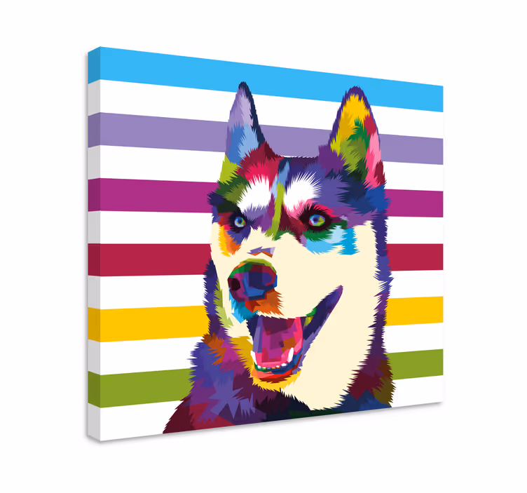 Canvas schilderij hond kleurrijk husky portret - TenStickers