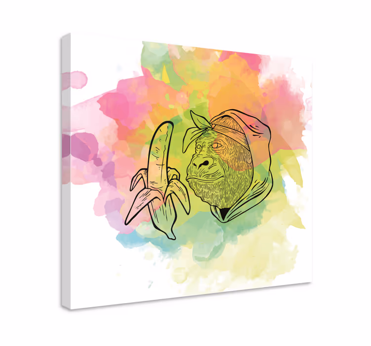 Alphabet en letters canvas schilderij gorilla met banaan - TenStickers