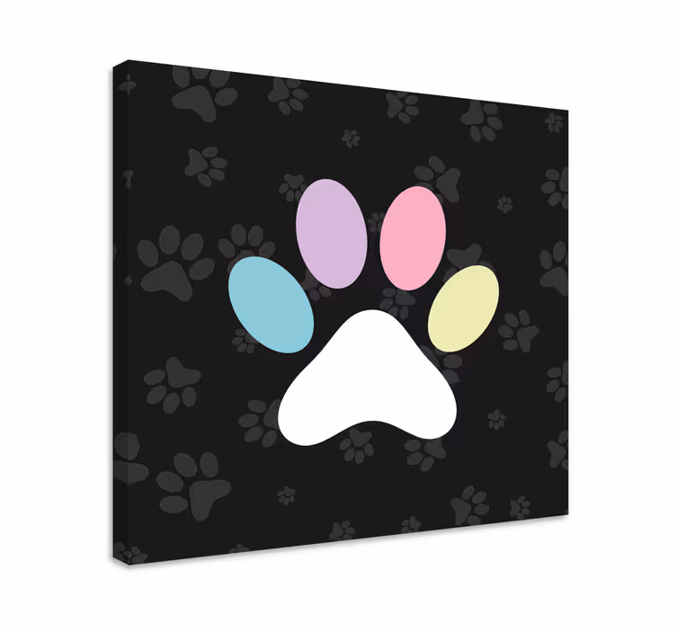 Canvas schilderij hond kleurrijke pootafdruk - TenStickers