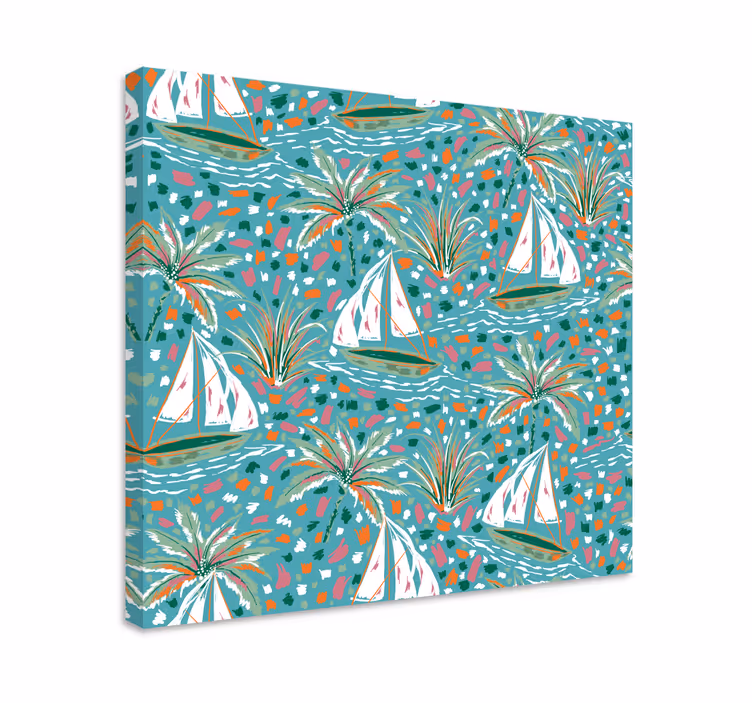 Canvas schilderij marine zeilboten en palmen - TenStickers