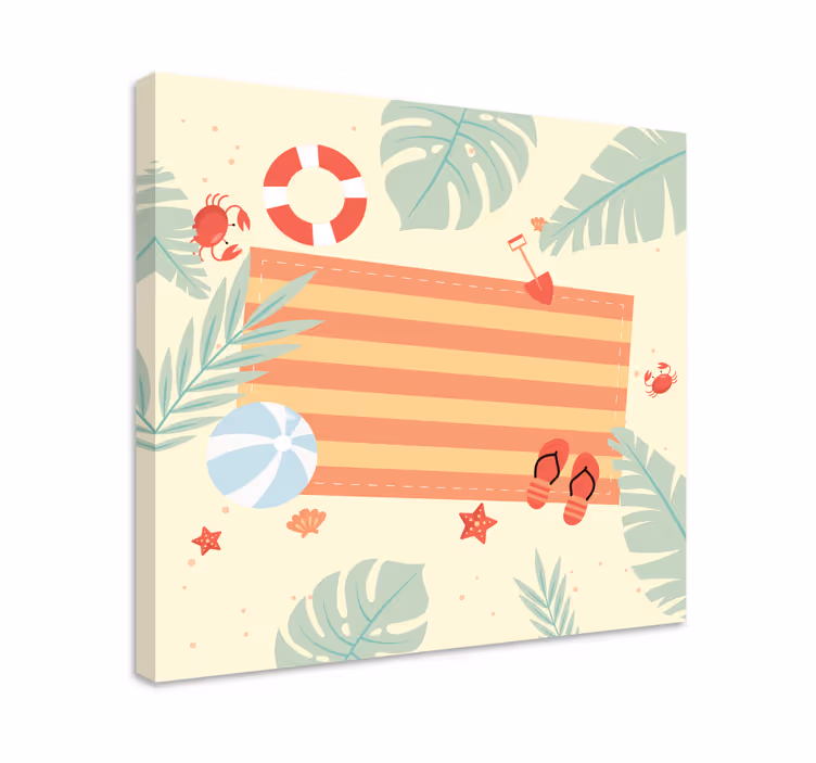 Canvas schilderij bloemen en planten strandscène elementen - TenStickers