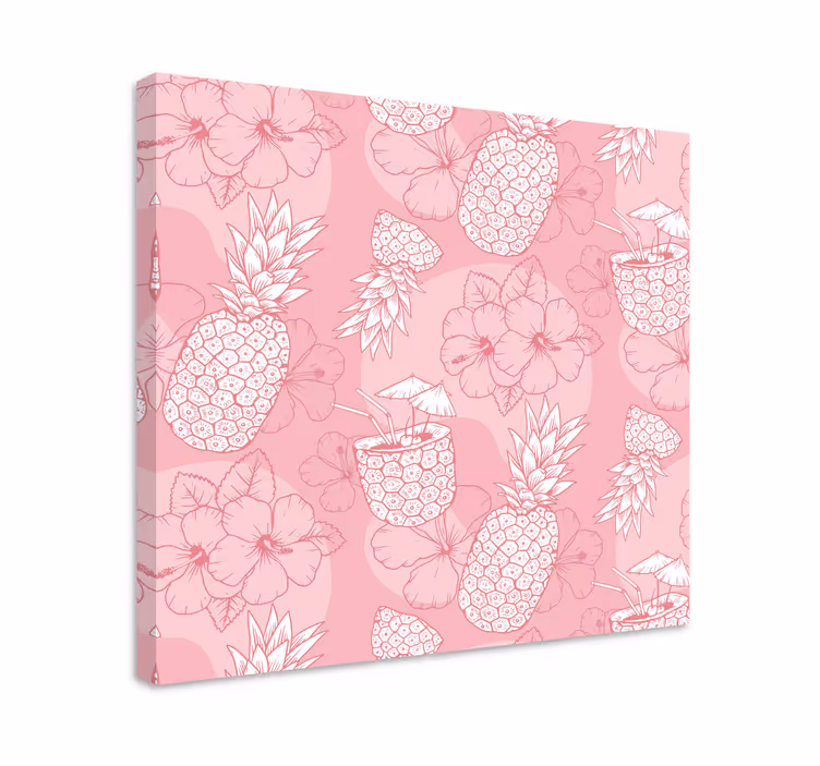 Canvas schilderij bloemen en planten ananas hibiscus patroon - TenStickers