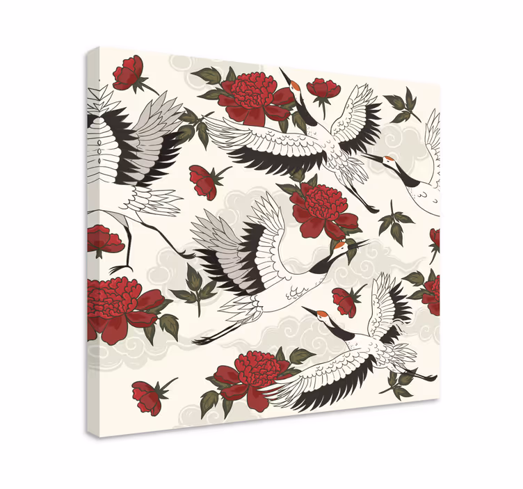 Canvas schilderij mandala kraanvogels en bloemen - TenStickers