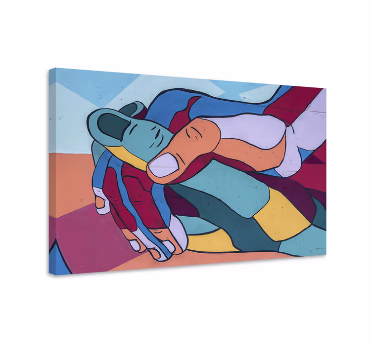 Canvas schilderij mensen en karakters verbonden handen - TenStickers