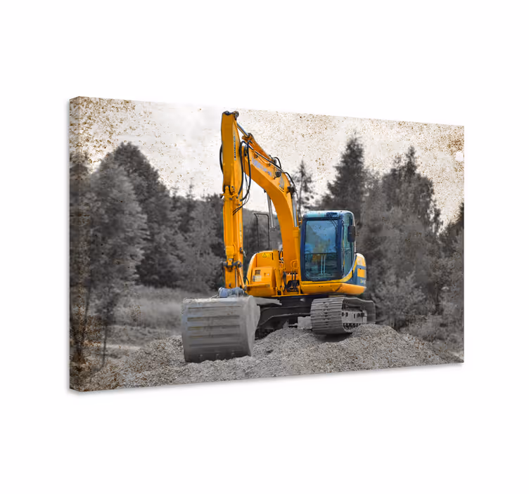 Canvas schilderij sport graafmachine in actie - TenStickers