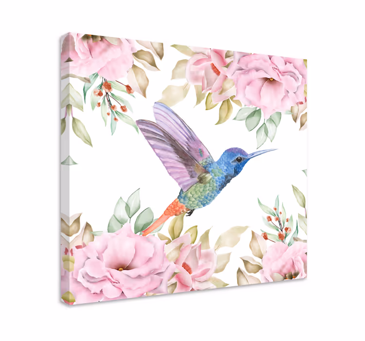 Canvas schilderij vogels kolibrie tussen rozen - TenStickers