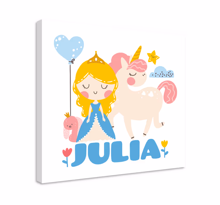 Canvas schilderij kinderen prinses met eenhoorn - TenStickers