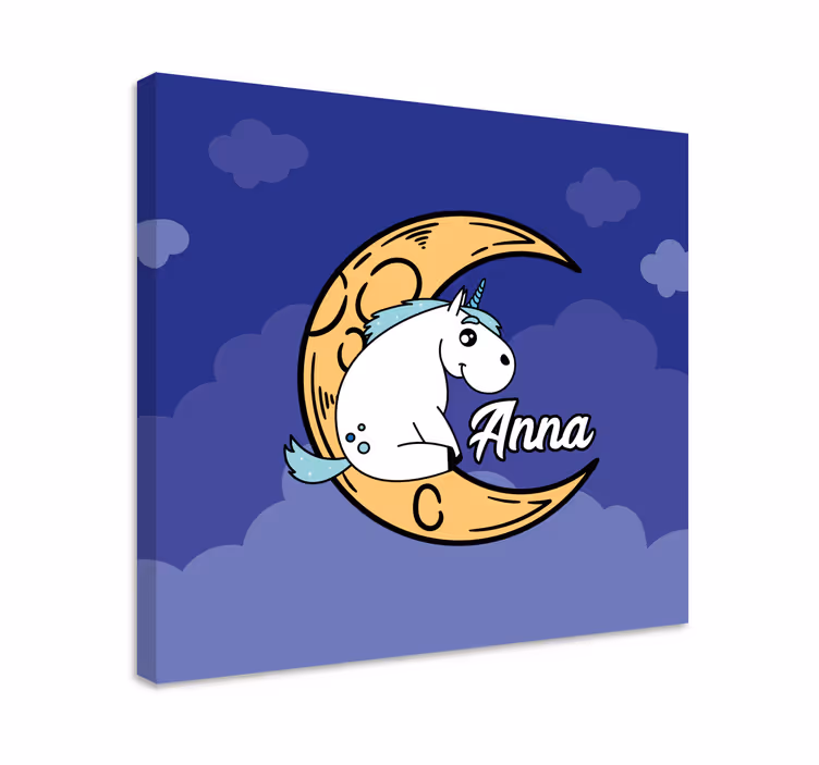 Canvas schilderij eenhoorn maan scène - TenStickers
