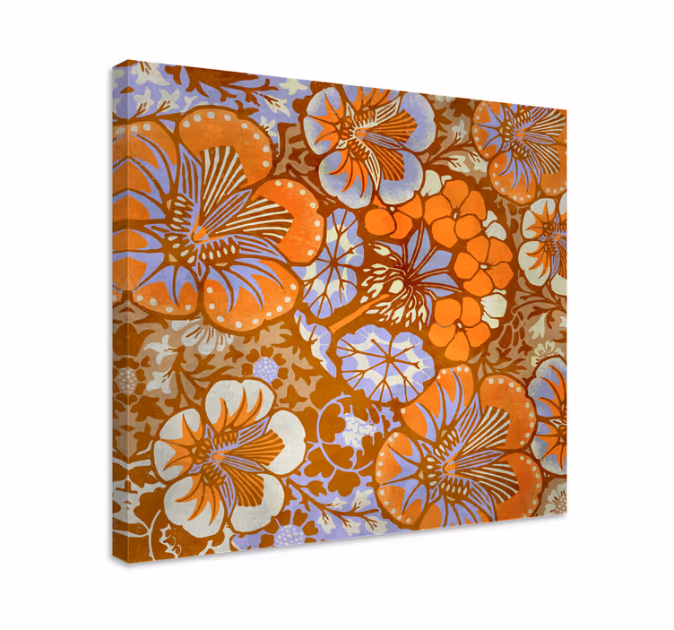 Canvas schilderij bloemen en planten stralend bloemenpatroon - TenStickers