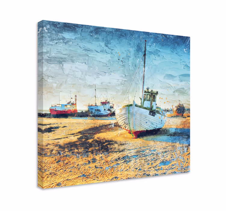 Canvas landschap vissersboten afgemeerd - TenStickers