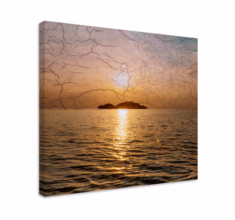 Canvas landschap schemering boven de golven - TenStickers