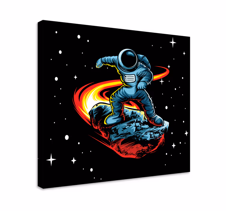 Videogame canvas astronaut surfen op asteroïde - TenStickers