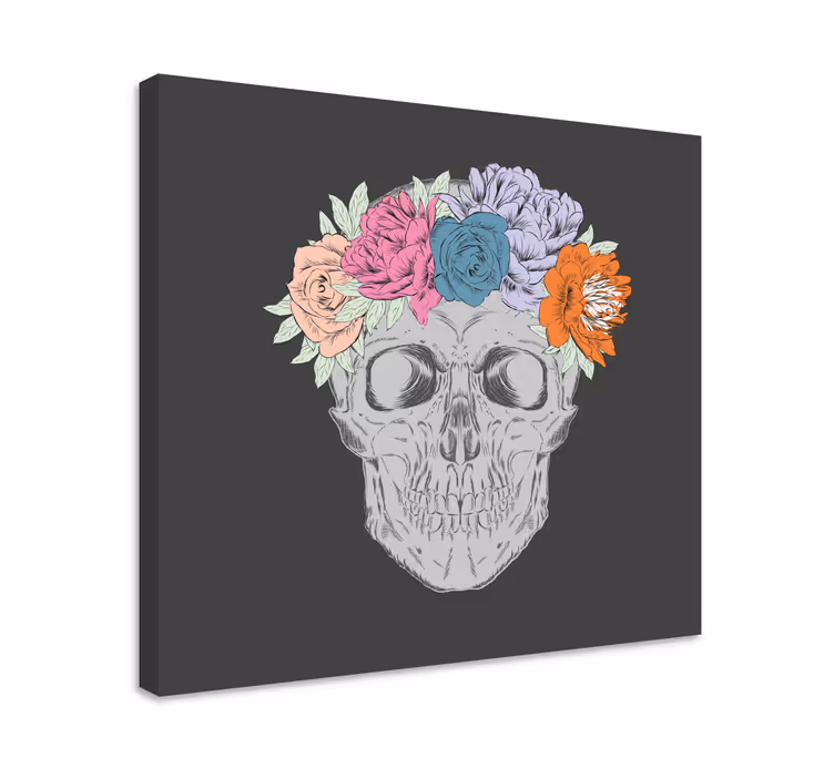 Canvas schilderij bloemen en planten schedelarrangement - TenStickers