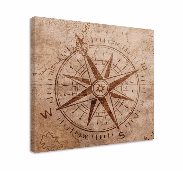 Vintage canvas schilderij Bruin vintage kompas - TenStickers