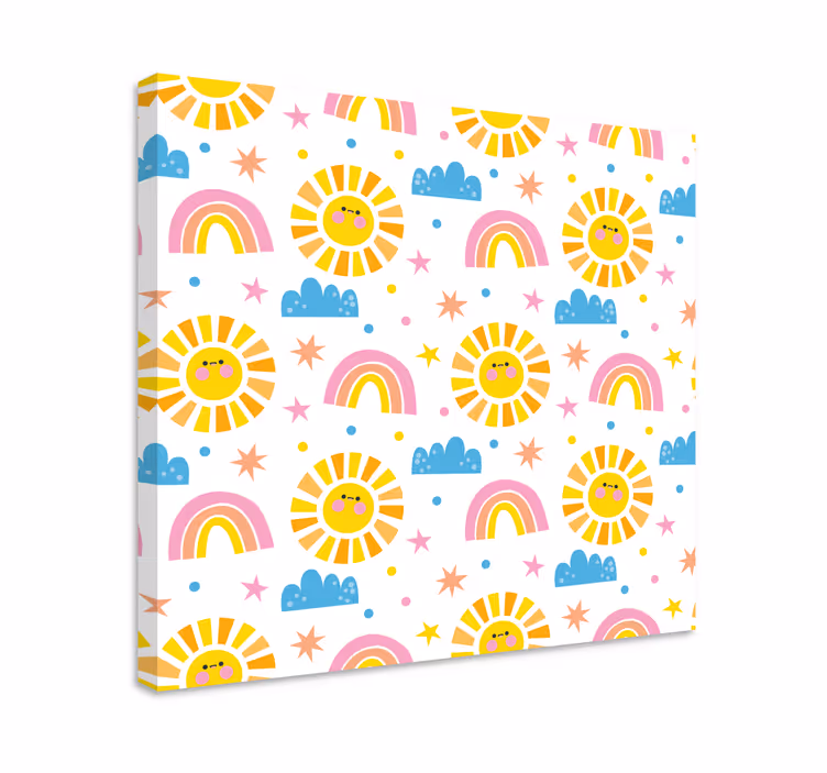Vrolijke zon regenbogen Canvas schilderij mensen - TenStickers