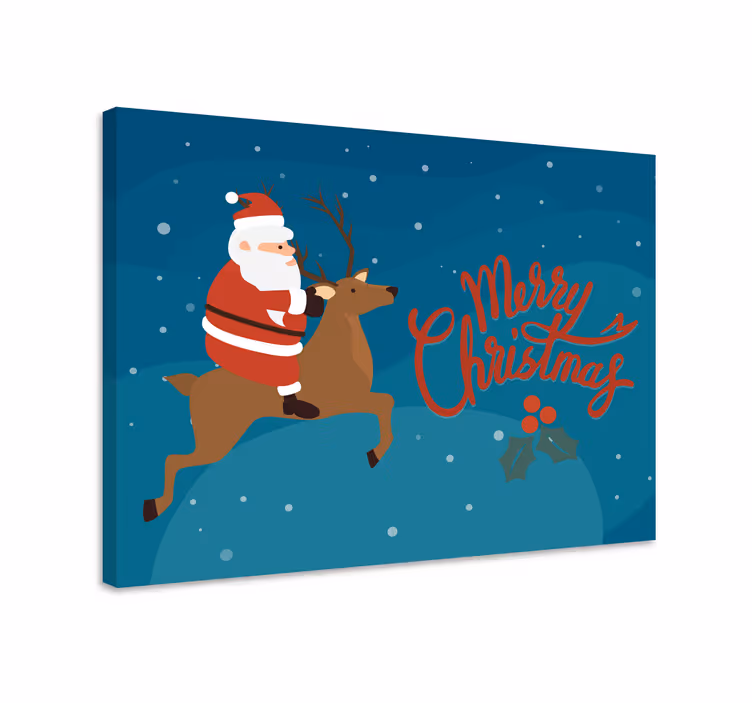 Canvas schilderij mensen en karakters santa op rendier - TenStickers