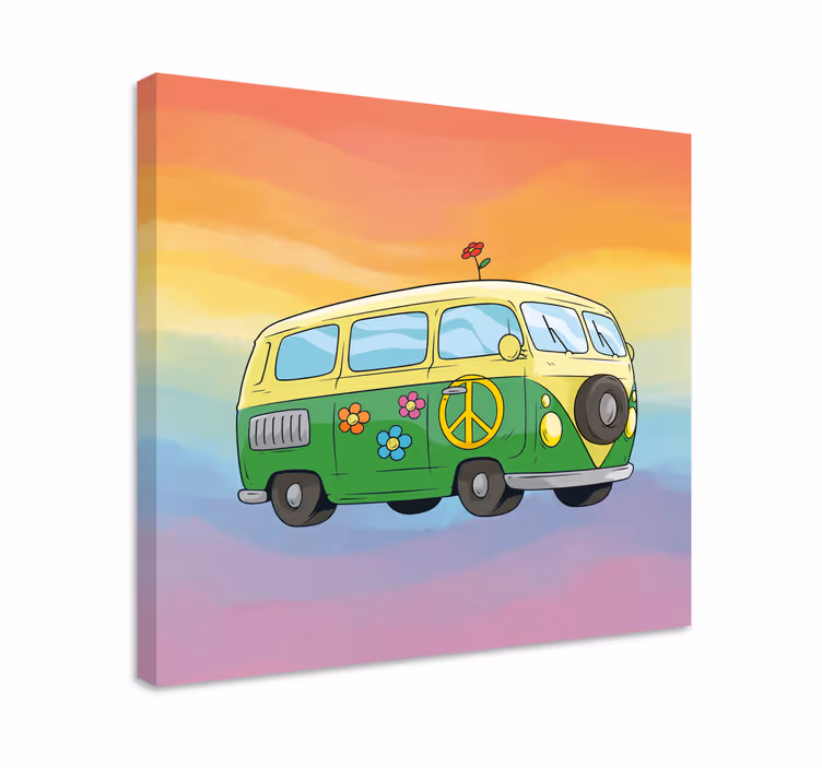 Kleurrijke vredesbus Vintage canvas schilderij - TenStickers