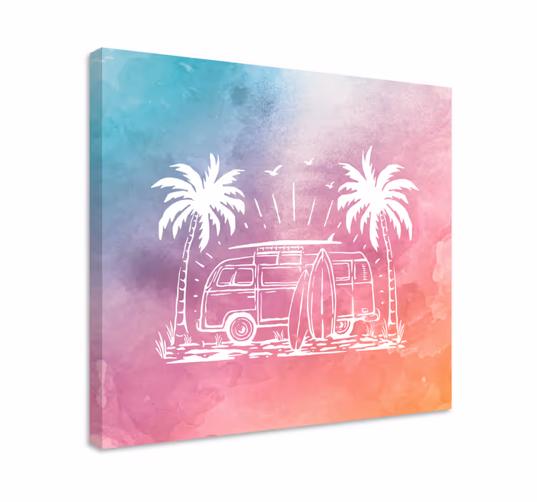 Canvas schilderij landen en steden retro surf bus - TenStickers