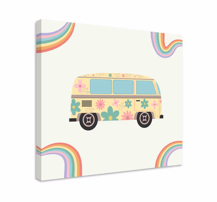 Bloemen retro busje canvas - TenStickers