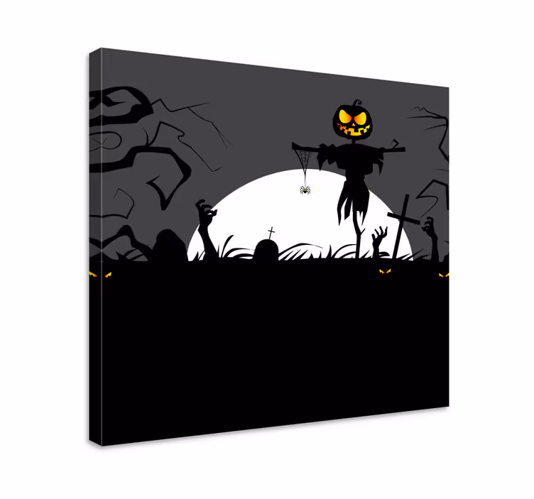 Vintage canvas schilderij spookachtige pompoen scène - TenStickers