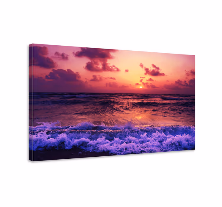 Canvas landschap stralende zonsondergang golven - TenStickers
