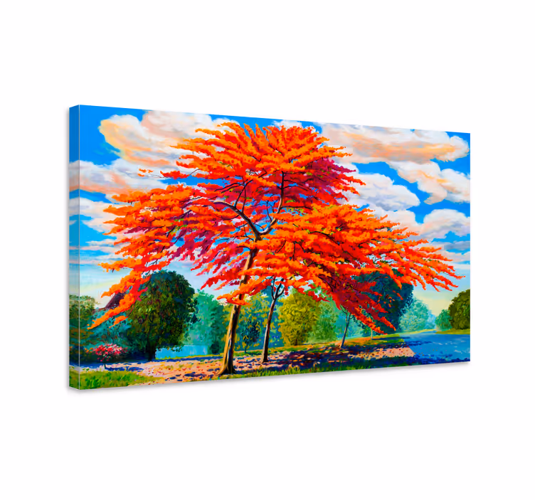 Canvas schilderij bloemen en planten vurige herfstbladeren - TenStickers