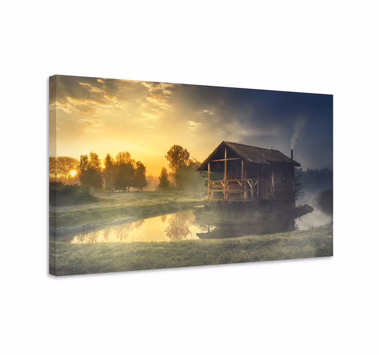 Canvas landschap rustieke cottage reflectie - TenStickers