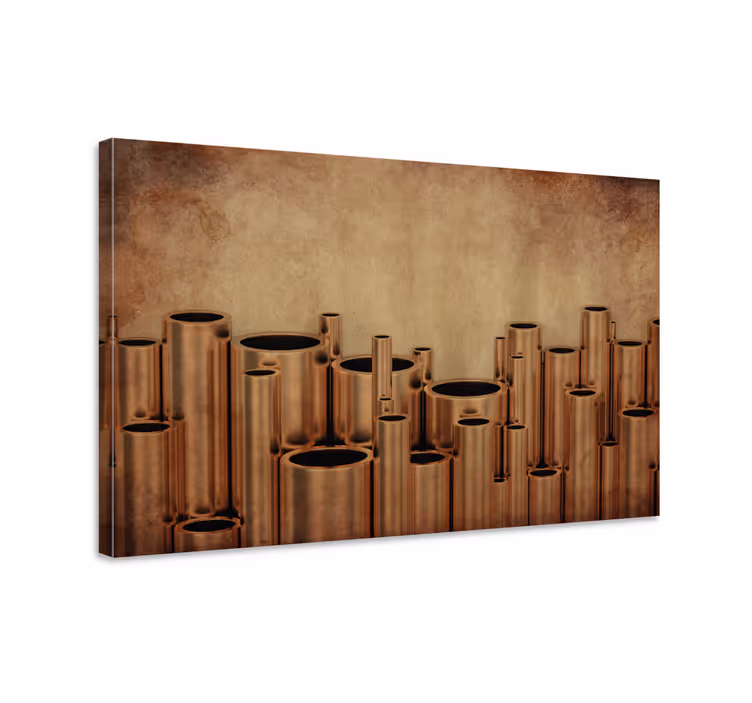 Canvas schilderij abstract koperen pijpen array - TenStickers