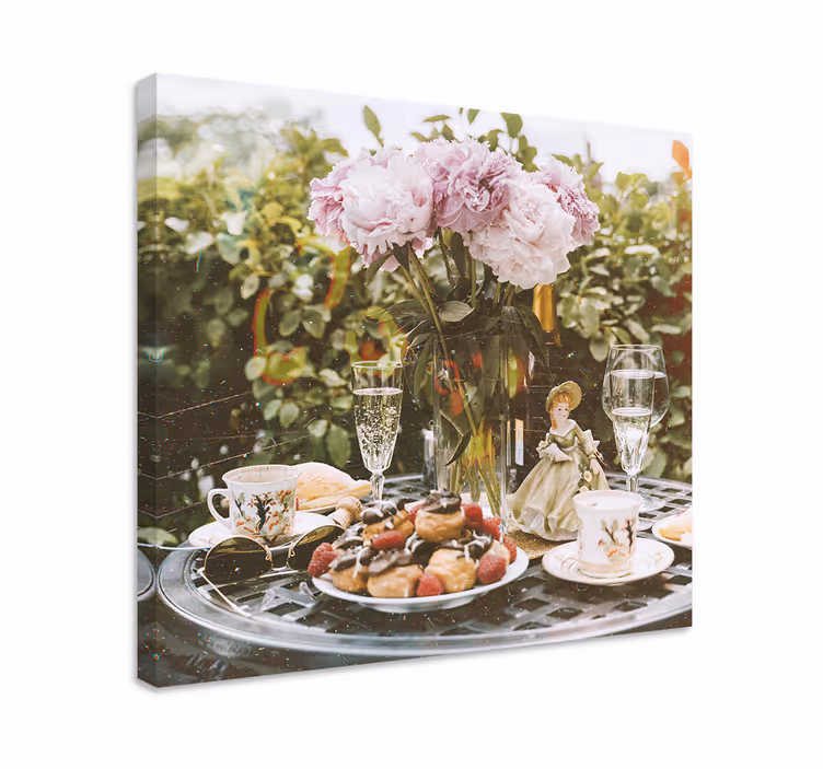 Canvas schilderij bloemen en planten thee setting - TenStickers