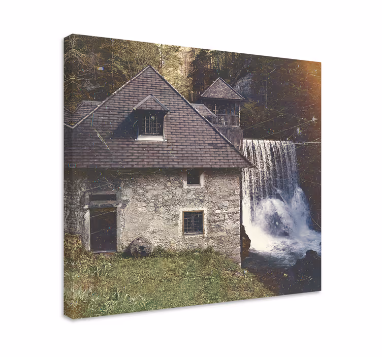 Canvas landschap historisch waterval tafereel - TenStickers